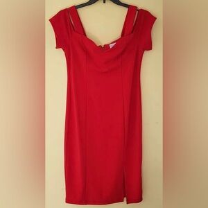14 Bisou Bisou Women's Red Dress with Off Shoulder Sleeves and Heart Neckline